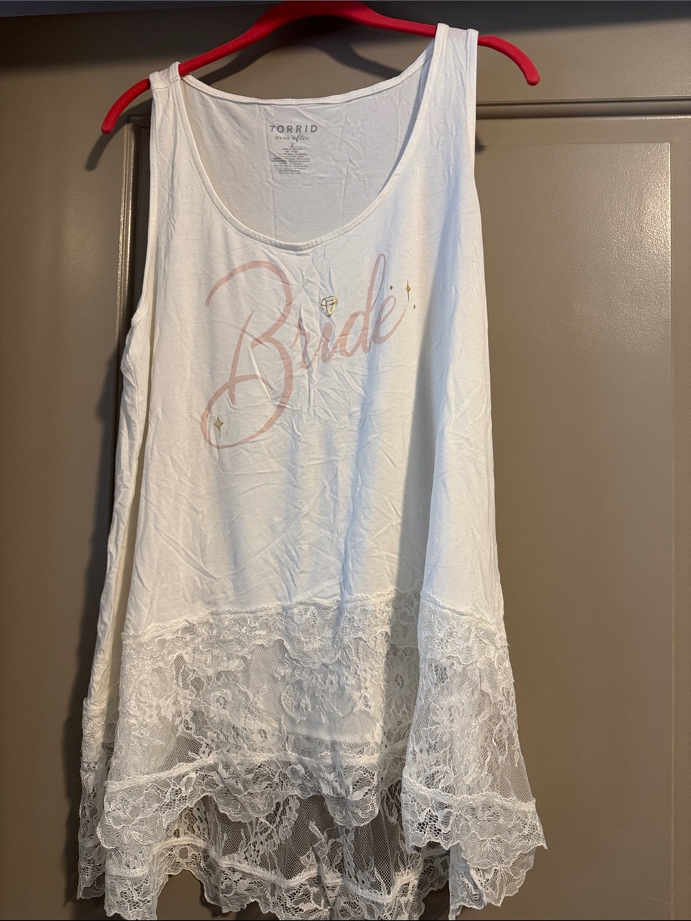 torrid White Lace-Hem 'Bride' Tank with Pink Script